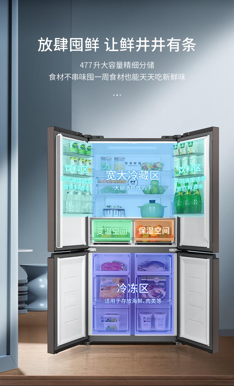 美的冰箱十字开BCD-477WSGPZM(E)