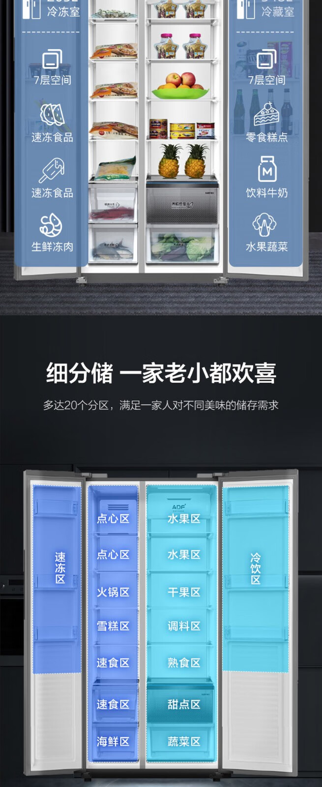 美菱冰箱对开门BCD-551WPB