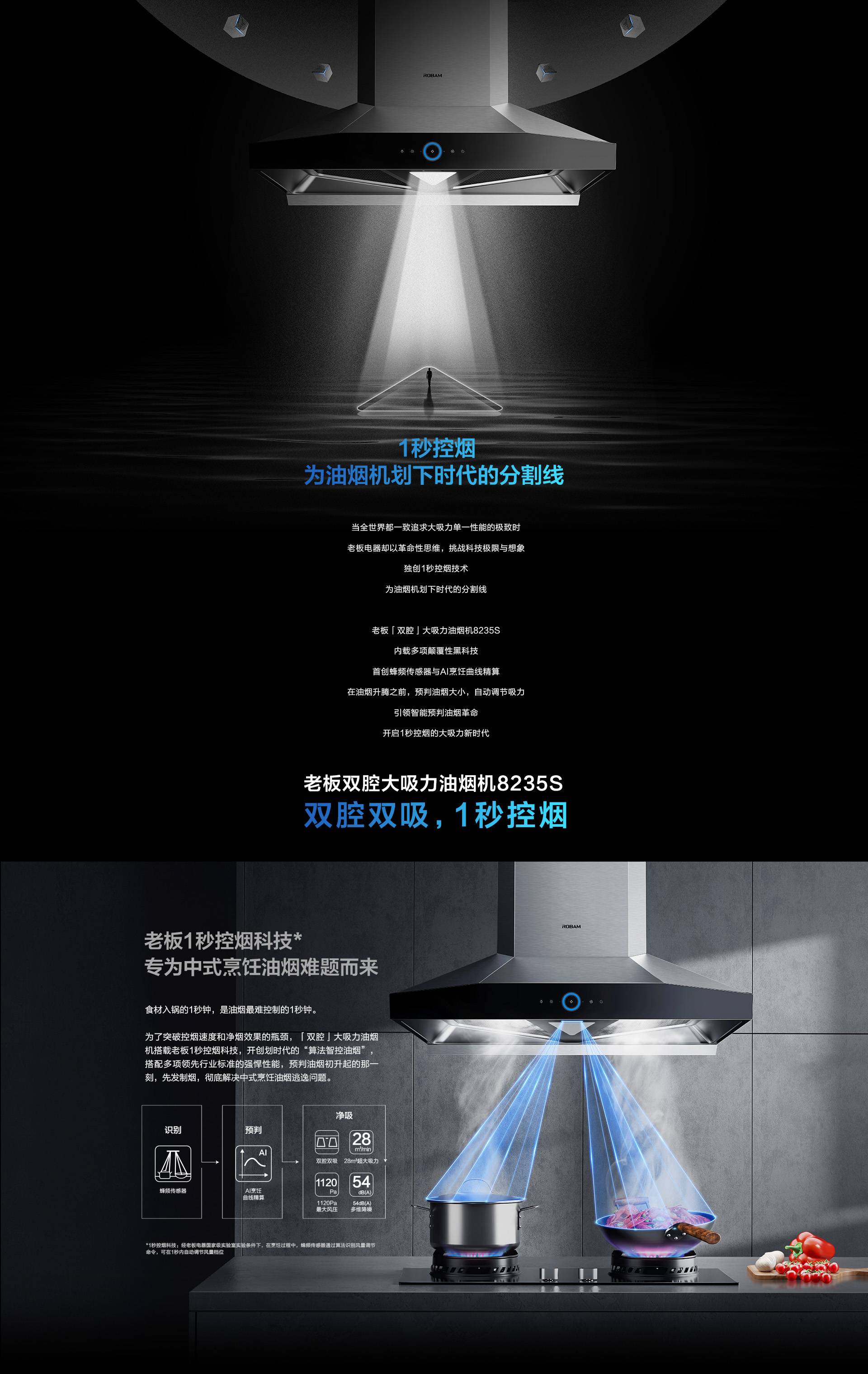 老板烟机28立方超大吸力双腔双吸CXW-260-8235S