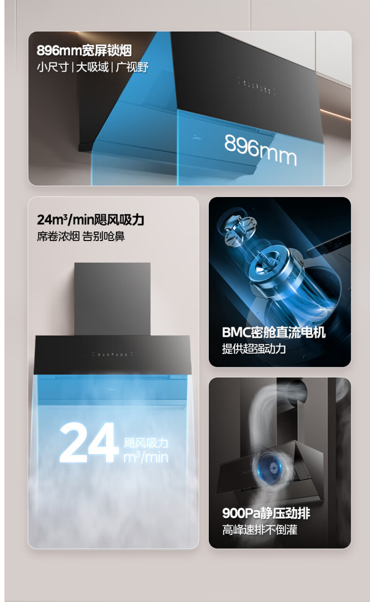 美的烟机24立方大吸力侧吸式CXW-140-CP24Z
