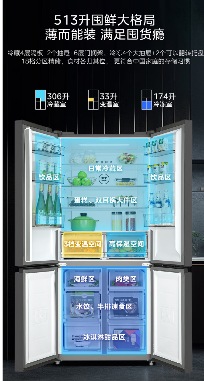 美的冰箱十字开BCD-513WSGPZM(E) 玉霜白
