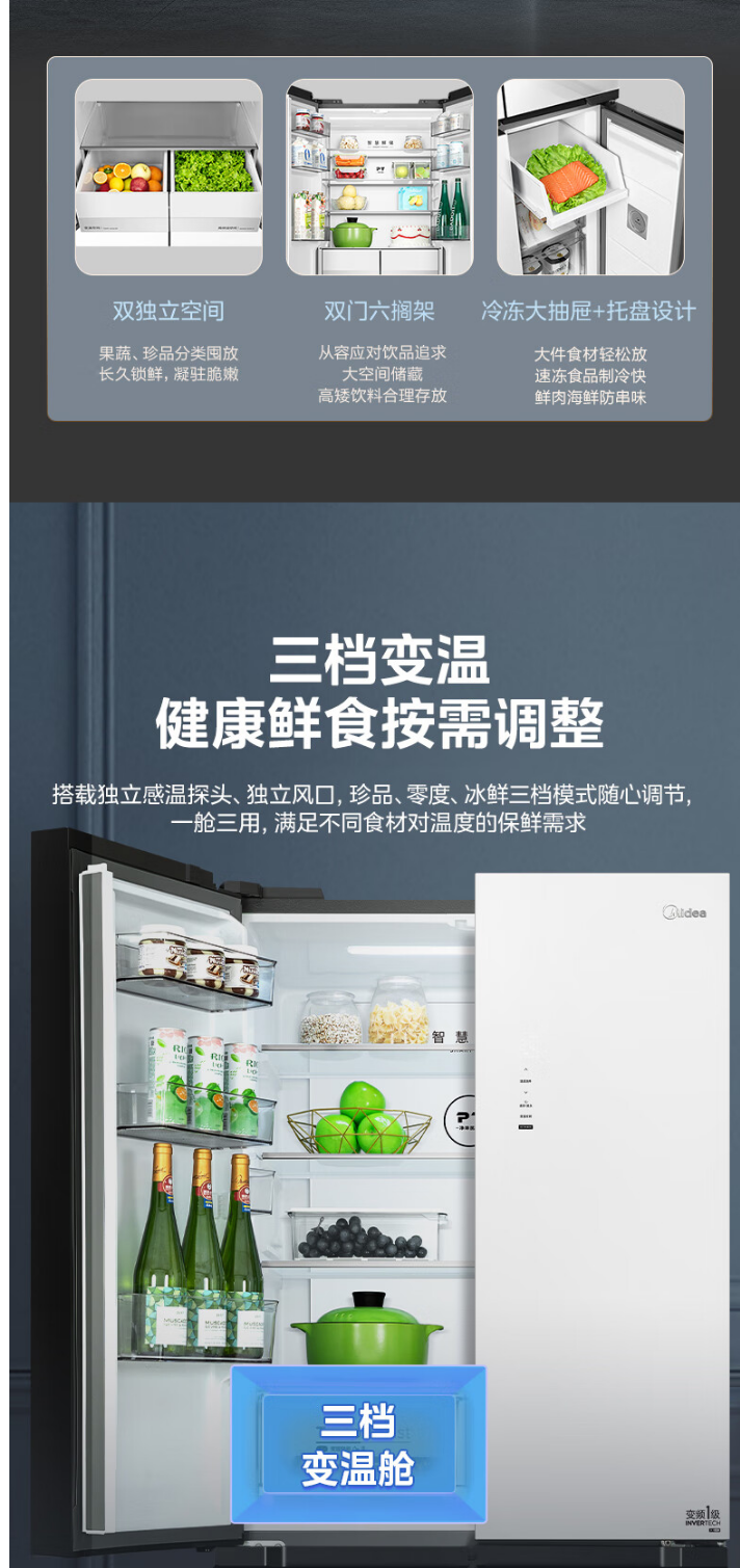 美的冰箱十字开BCD-513WSGPZM(E) 玉霜白
