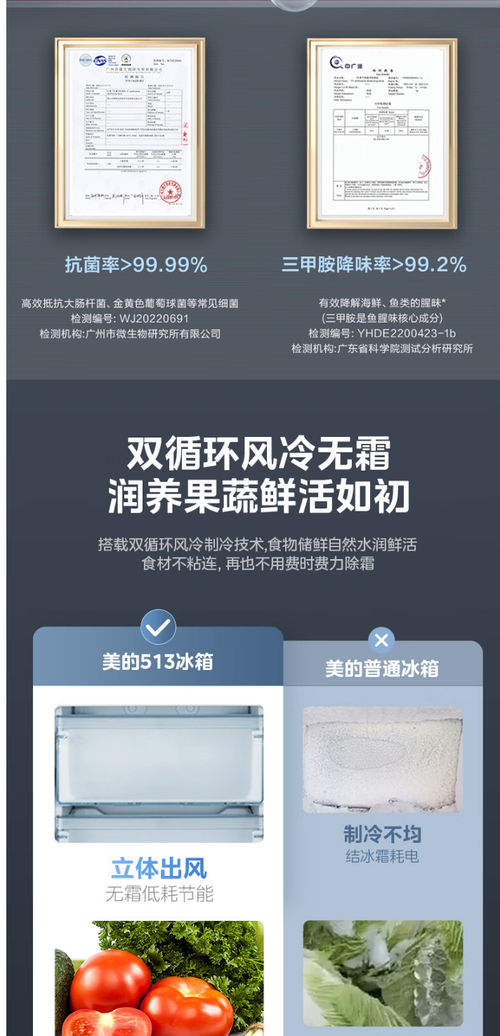 美的冰箱十字开BCD-513WSGPZM(E) 玉霜白