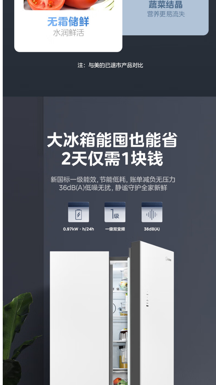 美的冰箱十字开BCD-513WSGPZM(E) 玉霜白