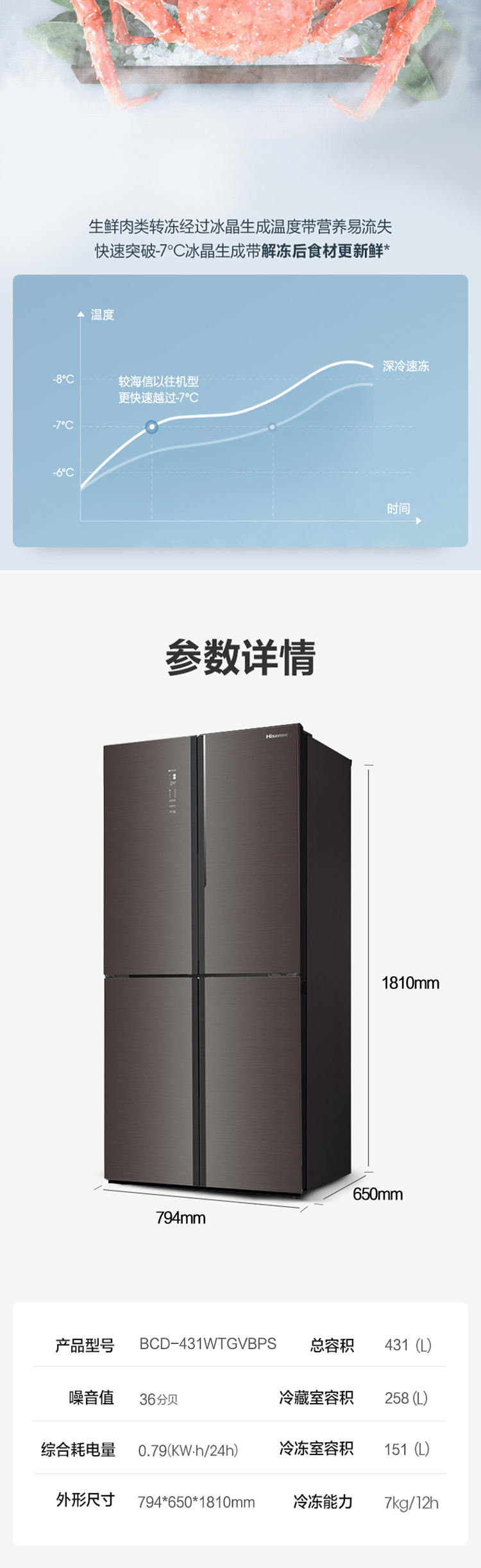 海信冰箱十字门BCD-431WTDGVBPS玄武釉