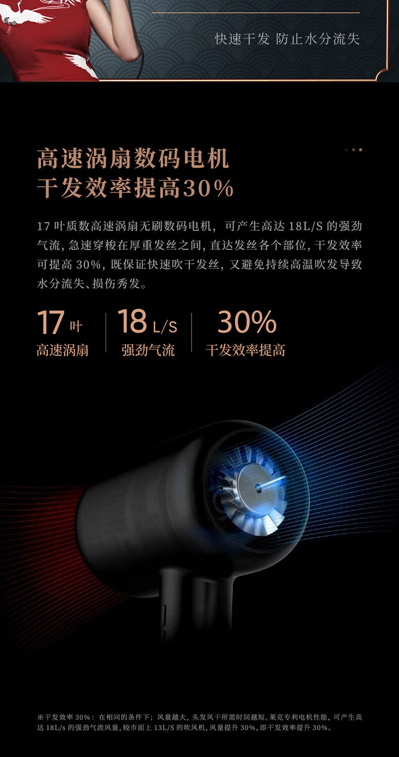 莱克水离子涡扇吹风机F6