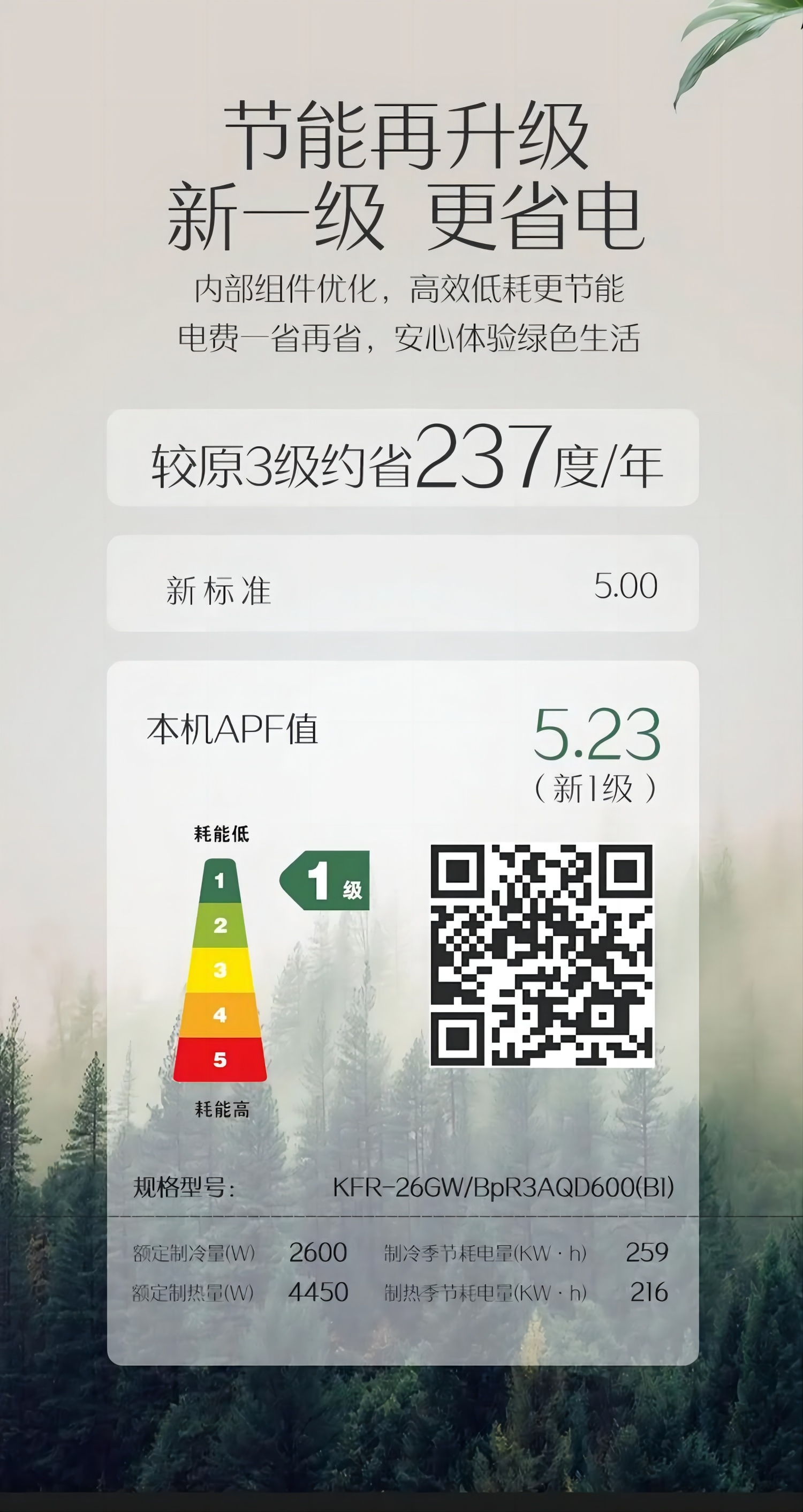 奥克斯空调舒适侠1P挂机KFR-26GW/BpR3AQD600(B1)