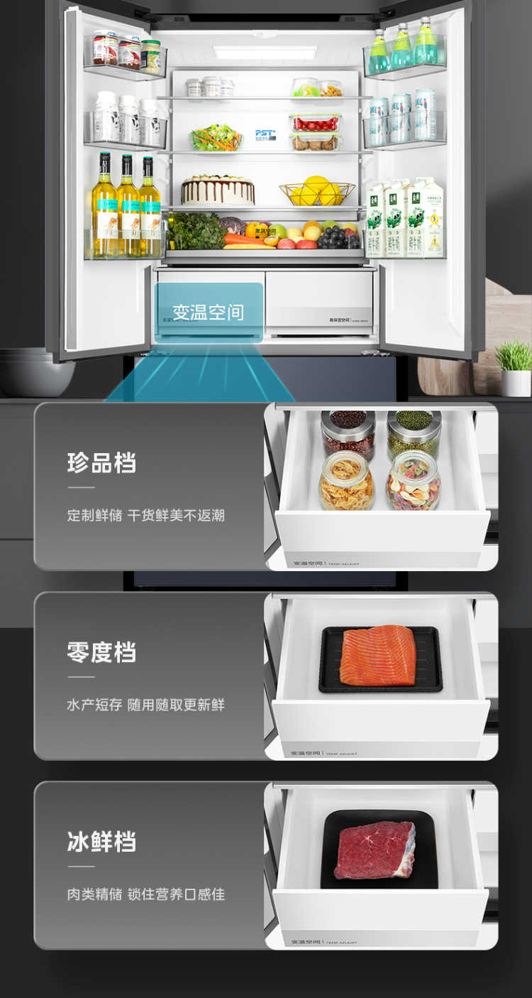 美的冰箱法式BCD-520WUFGPZM 迷境灰