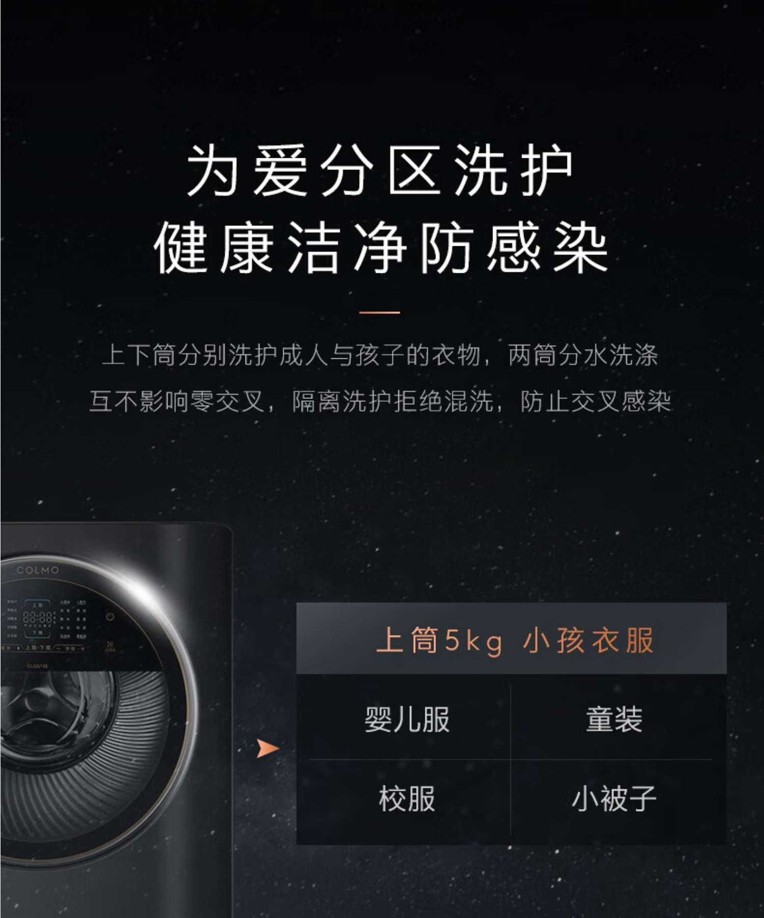 美的高端定制品牌COLMO洗衣机 滚筒子母舱分区 CLGG13E 子母舱分区洗衣机