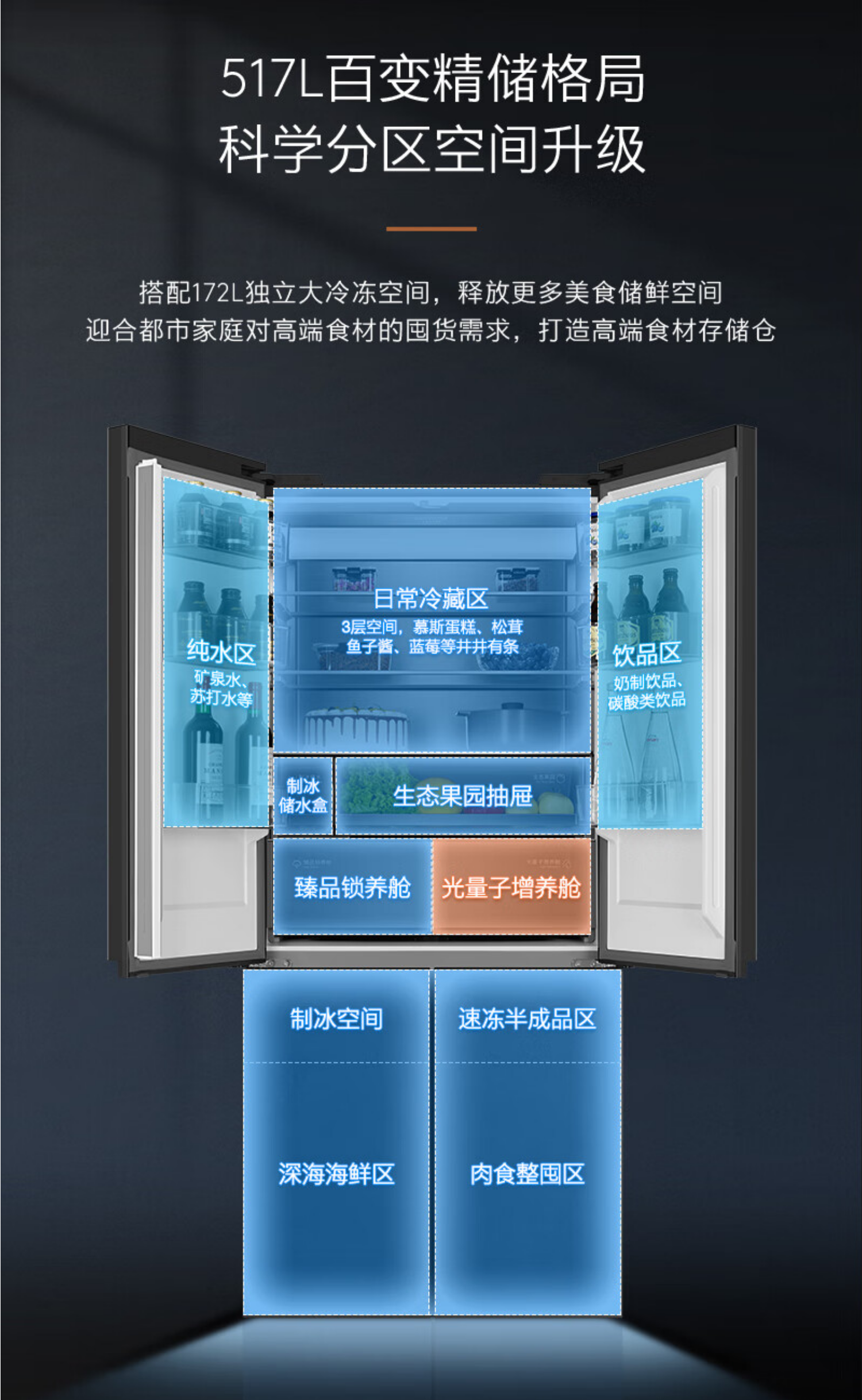 美的高端定制品牌COLMO冰箱十字开CRBUS517W-HJ1镜岩灰