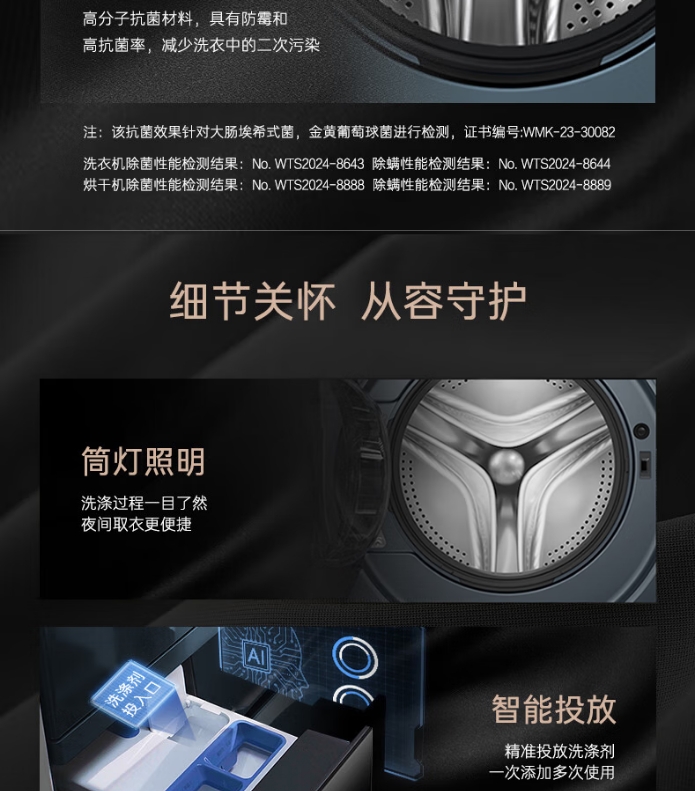 卡萨帝洗衣机滚筒CEB10LWDKLBU1（单洗）详图仅参考单洗参数