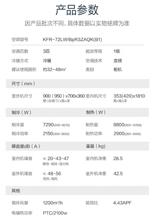 奥克斯空调3P柜机KFR-72LW/BpR3ZAQK(B1)