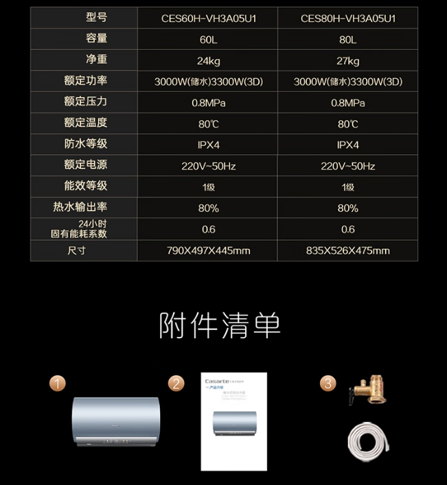卡萨帝电热水器CES60H-VH3A05U1