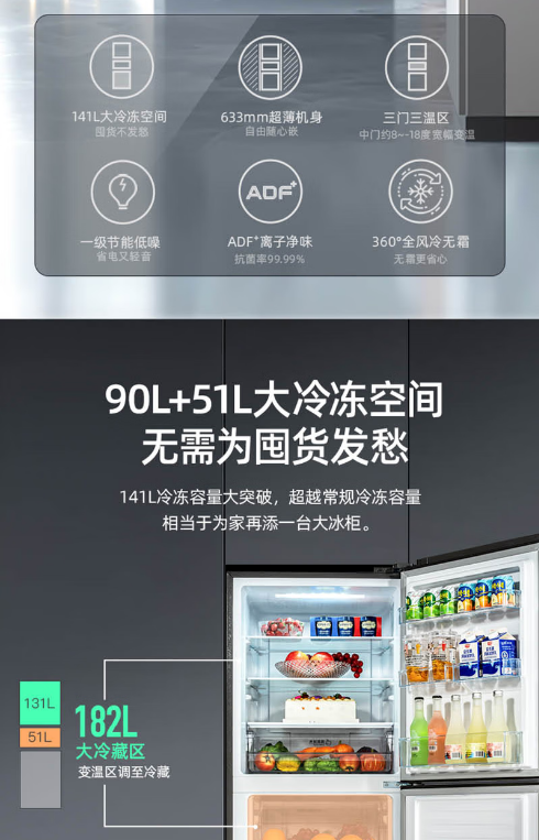 美菱冰箱三开门BCD-272WP3CJC（雅典灰）