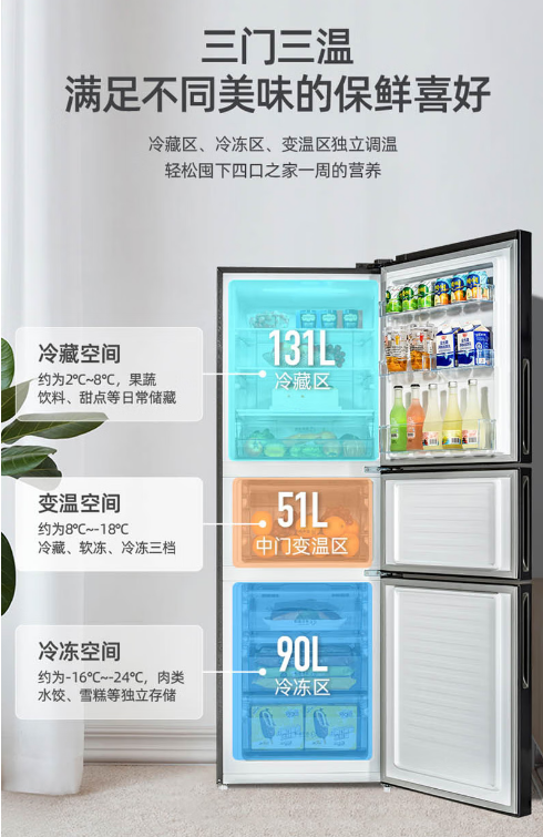 美菱冰箱三开门BCD-272WP3CJC（雅典灰）
